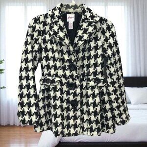 Candie's Houndstooth Jacket Wool Blend Coat Black White Women Size M